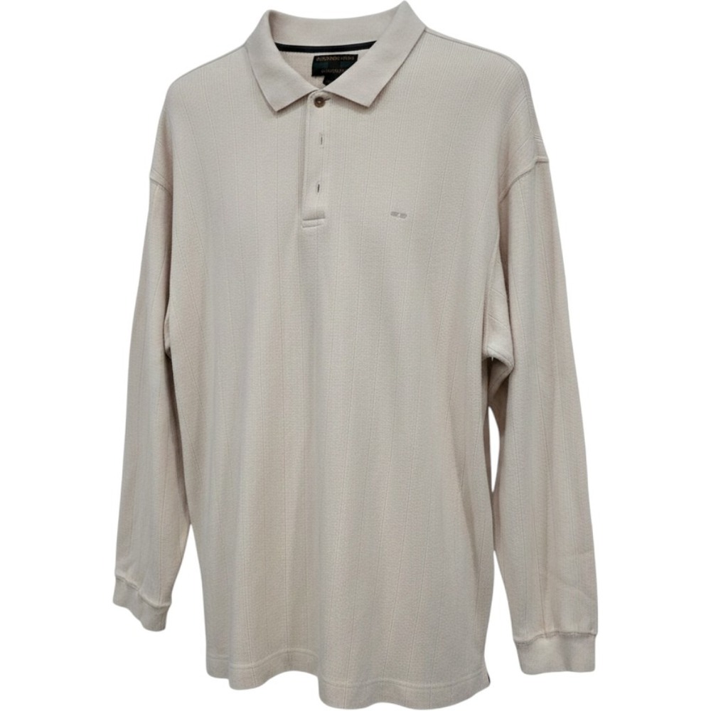 Alexander Julian Colours Mens XXL Cream Ribbed Long Sleeve Polo Shirt Cotton